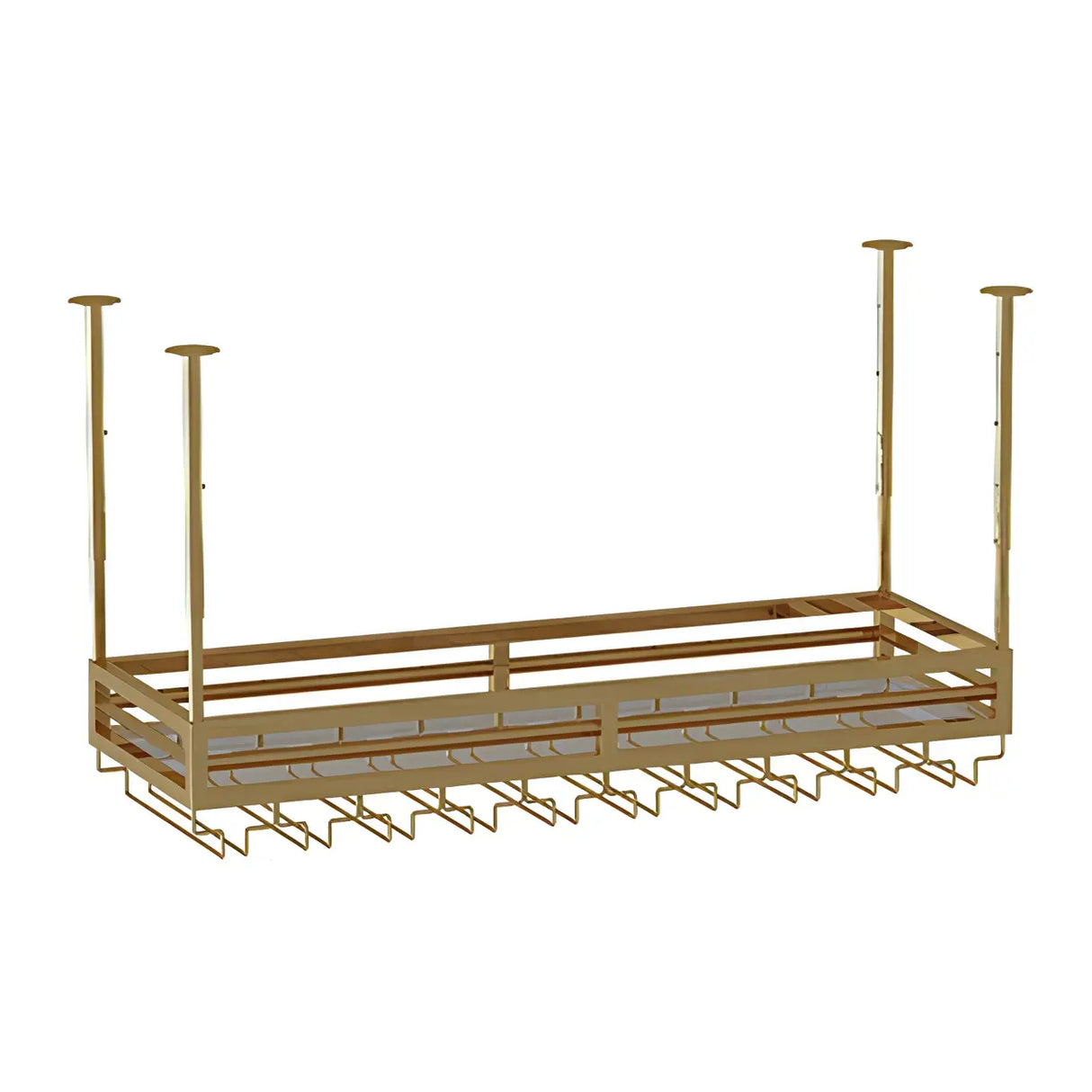 Gold Rectangular Metal Hanging Bar Adjustable Wine Glass Rack Image - 7