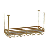 Gold Rectangular Metal Hanging Bar Adjustable Wine Glass Rack Image - 7