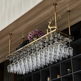 Gold Rectangular Metal Hanging Bar Adjustable Wine Glass Rack Image - 8