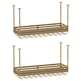 Gold Rectangular Metal Hanging Bar Adjustable Wine Glass Rack Image - 9