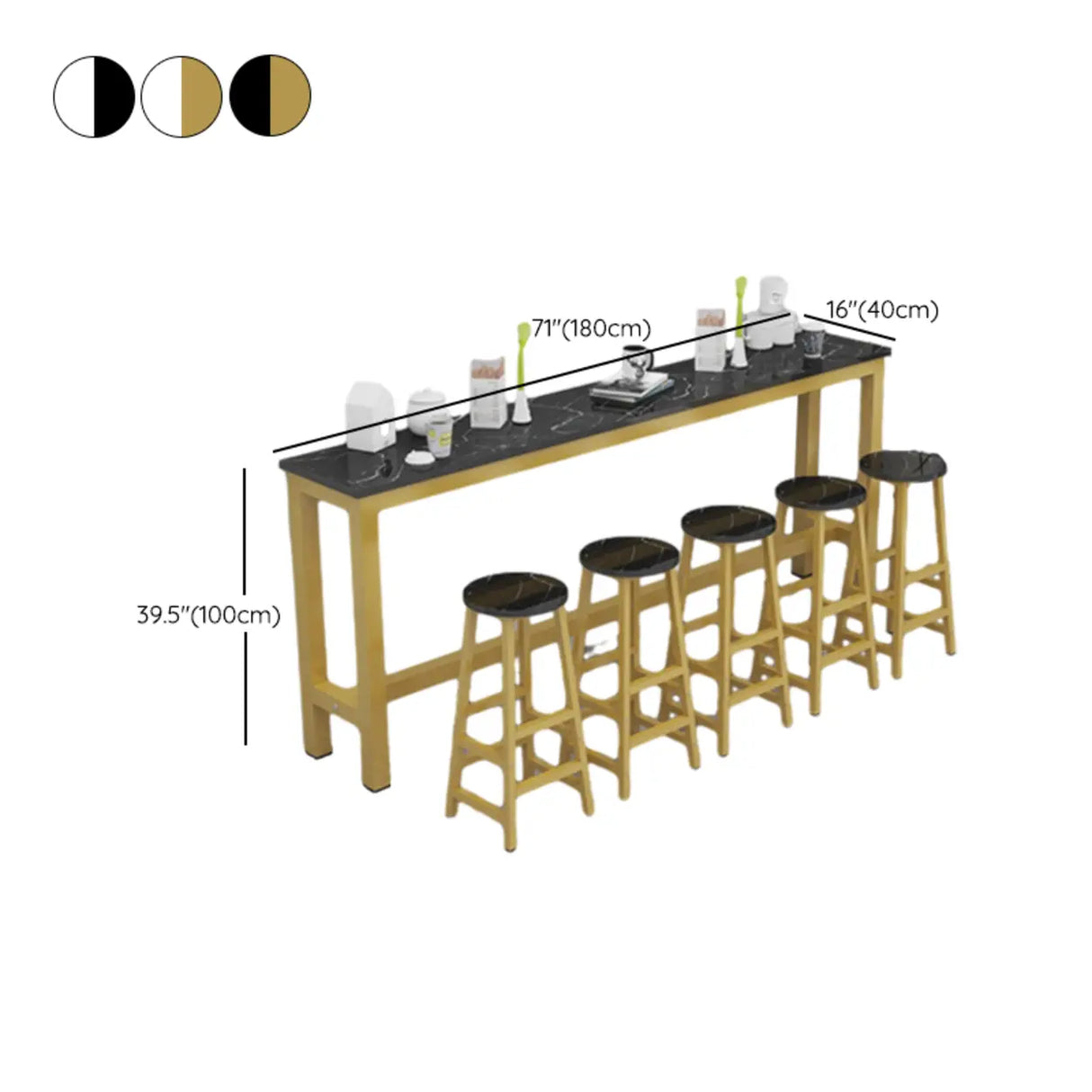 Gold Rectangular Metal Large Bar Table with Leg Rest Image - 12
