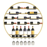 Gold Round Iron Floating Wall Stemware Holders Wine Rack Image - 13