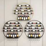 Gold Round Iron Floating Wall Stemware Holders Wine Rack Image - 19