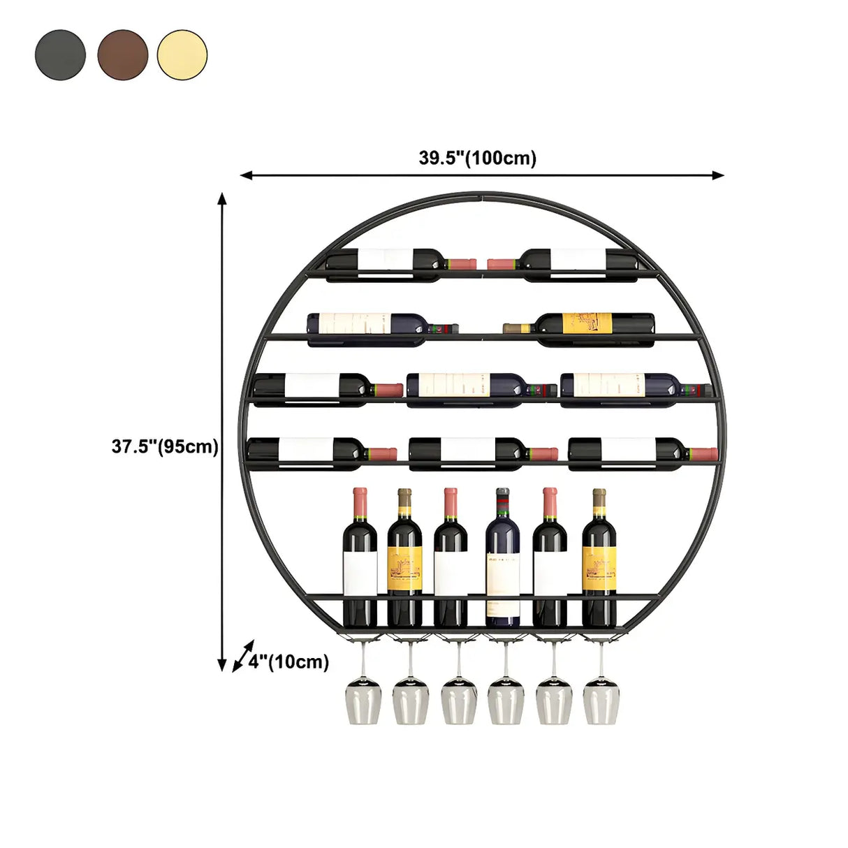 Gold Round Iron Floating Wall Stemware Holders Wine Rack 