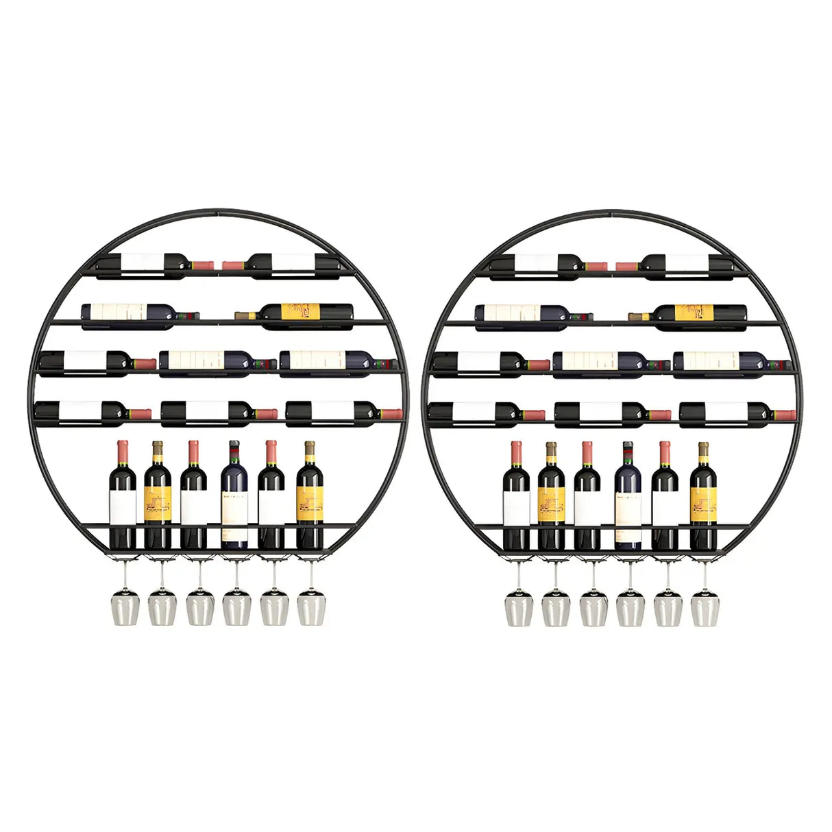 Gold Round Iron Floating Wall Stemware Holders Wine Rack Image - 3