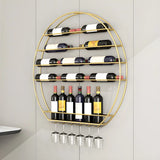 Gold Round Iron Floating Wall Stemware Holders Wine Rack Image - 5