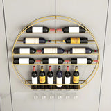Gold Round Iron Floating Wall Stemware Holders Wine Rack Image - 7