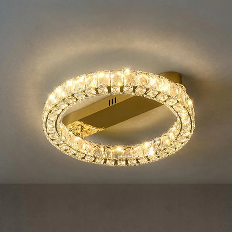 Gold Two Circular Crystal Semi-Flush Mount Ceiling Lamp Image - 2
