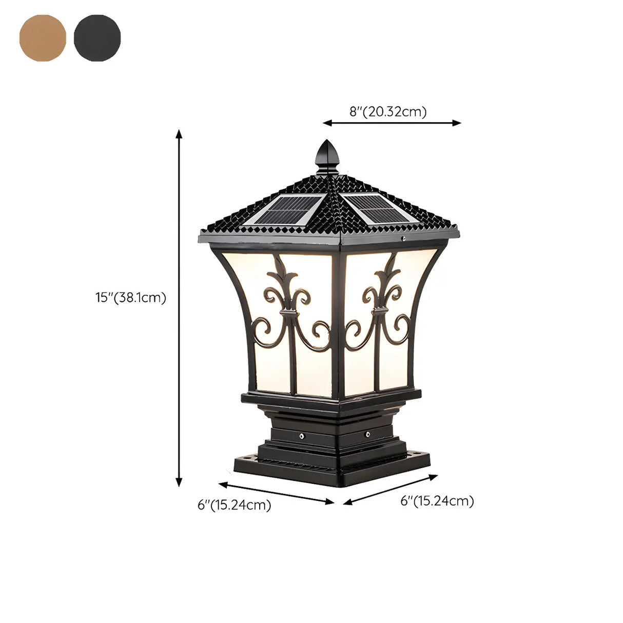 Gold Vintage Metal Solar Lantern Outdoor Garden Lamp 