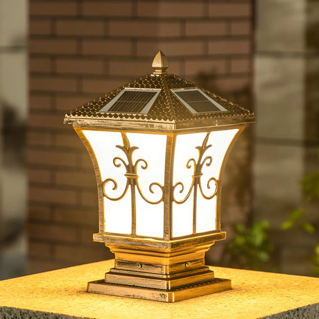 Gold Vintage Metal Solar Lantern Outdoor Garden Lamp Image - 2