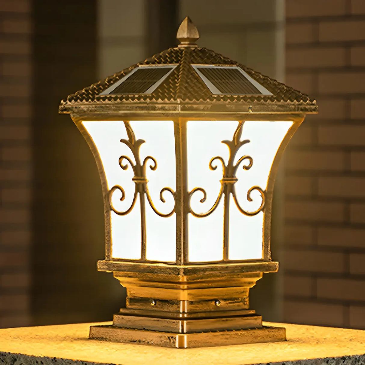 Gold Vintage Metal Solar Lantern Outdoor Garden Lamp Image - 3