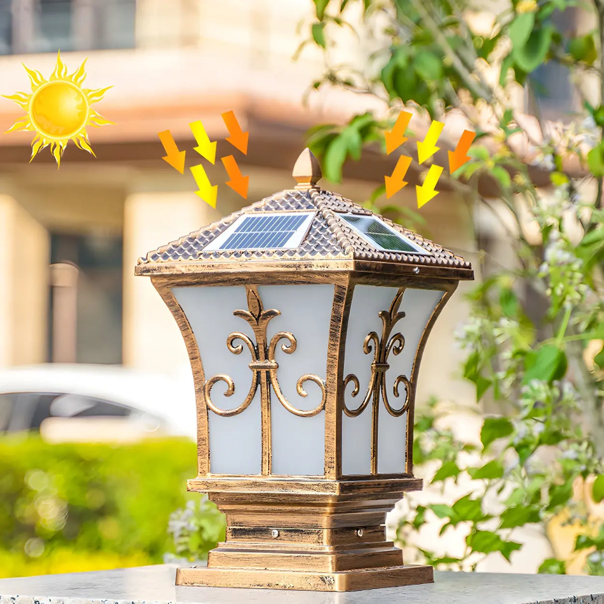 Gold Vintage Metal Solar Lantern Outdoor Garden Lamp Image - 4