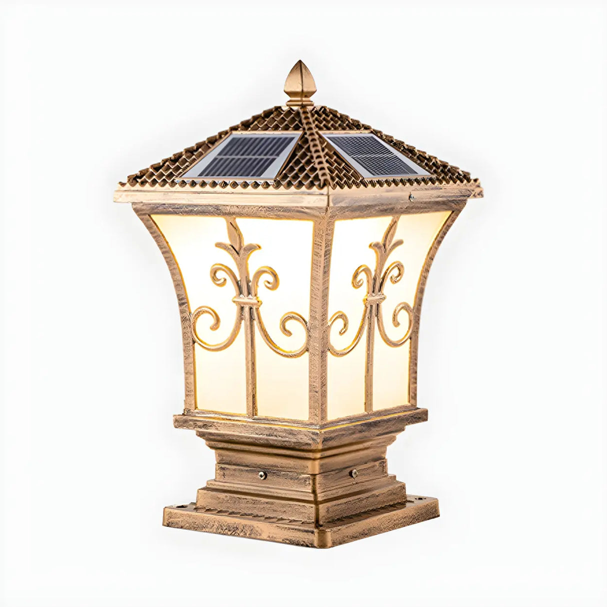Gold Vintage Metal Solar Lantern Outdoor Garden Lamp Image - 5