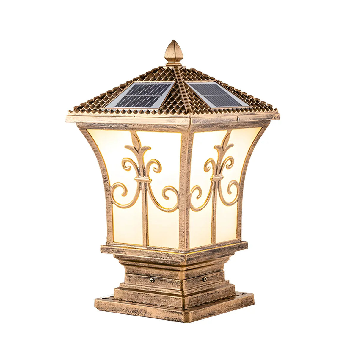 Gold Vintage Metal Solar Lantern Outdoor Garden Lamp Image - 7