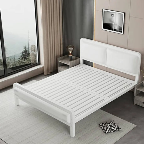 Gold-White Queen Metal Slat Upholstery Headboard Bed Image - 2