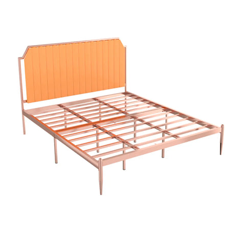 Gold-White Queen Modern Metal Upholstered Headboard Bed Image - 2