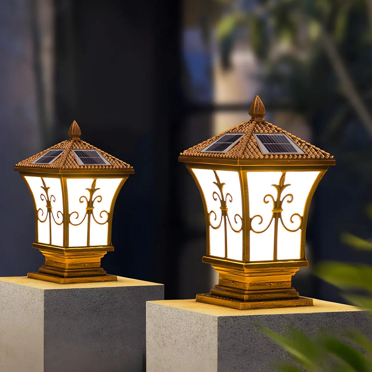 Golden Vintage Aluminum Solar Outdoor Lantern Lamp Image - 1