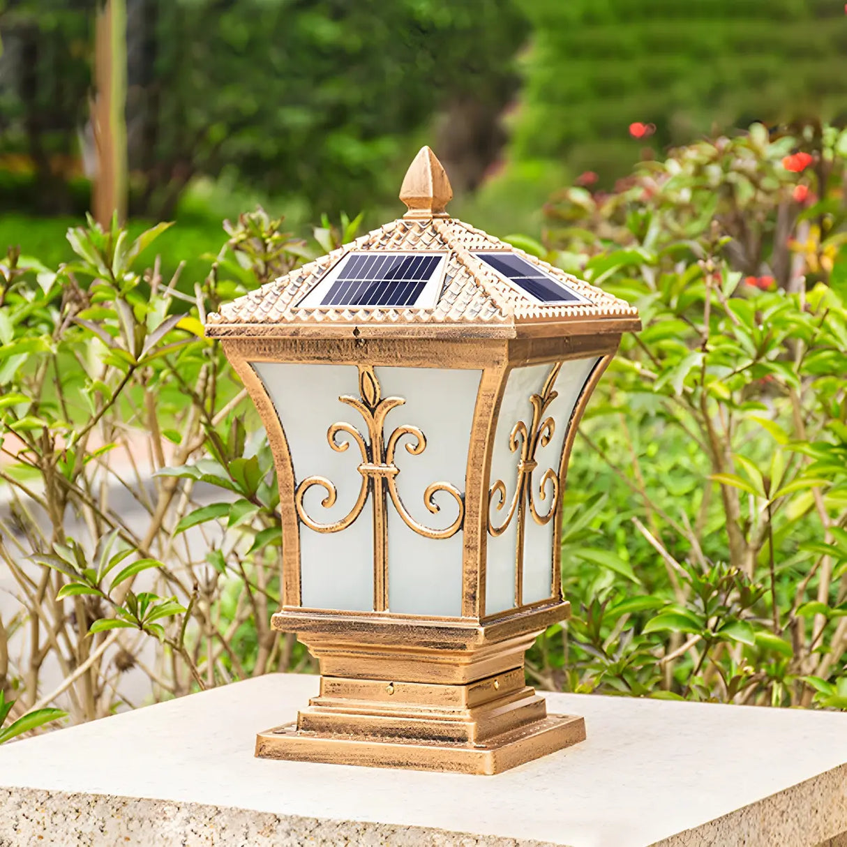 Golden Vintage Aluminum Solar Outdoor Lantern Lamp Image - 12