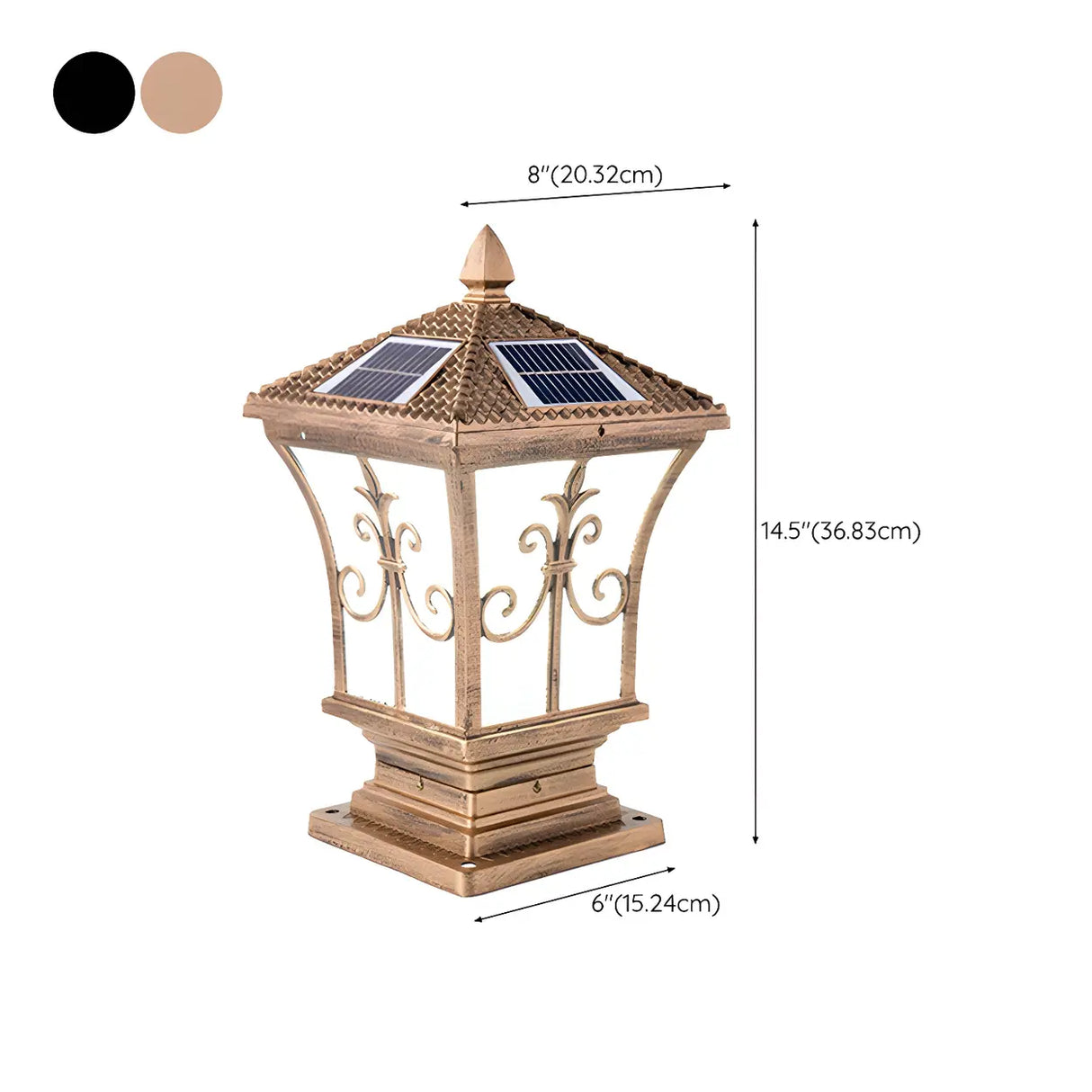 Golden Vintage Aluminum Solar Outdoor Lantern Lamp 