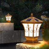 Golden Vintage Aluminum Solar Outdoor Lantern Lamp Image - 4