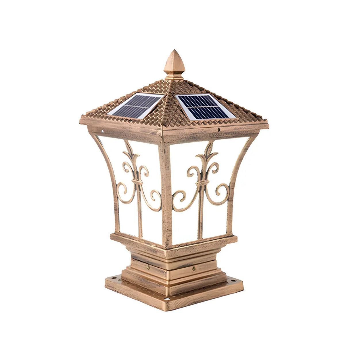 Golden Vintage Aluminum Solar Outdoor Lantern Lamp Image - 7