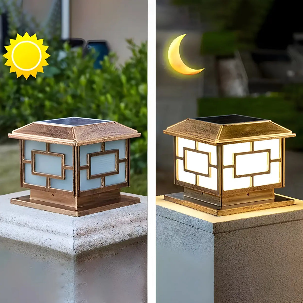 Golden Vintage Chinese Square Metal Outdoor Table Lamp Image - 11