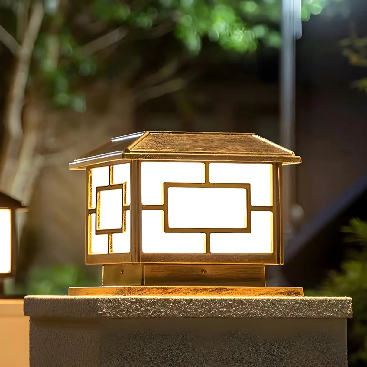 Golden Vintage Chinese Square Metal Outdoor Table Lamp Image - 4