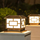 Golden Vintage Chinese Square Metal Outdoor Table Lamp Image - 9