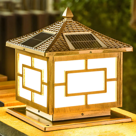 Golden Vintage Chinese Style Solar Lantern Outdoor Lamp Image - 1
