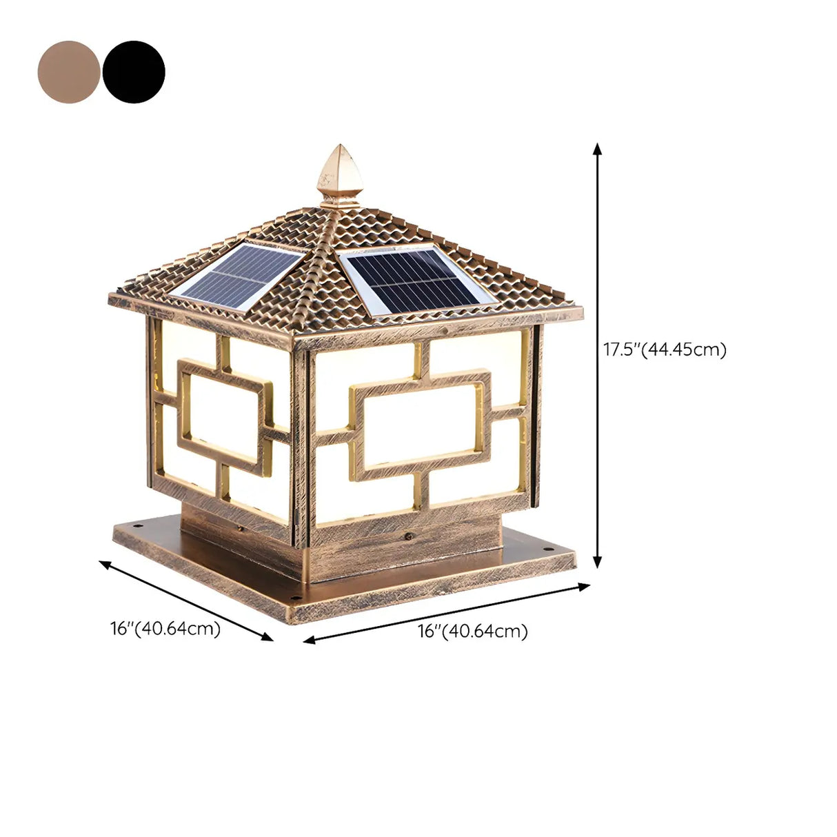 Golden Vintage Chinese Style Solar Lantern Outdoor Lamp Image - 19