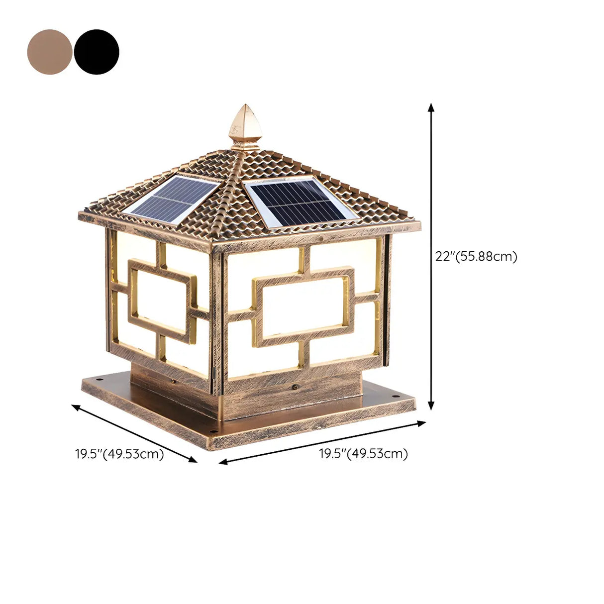 Golden Vintage Chinese Style Solar Lantern Outdoor Lamp Image - 20
