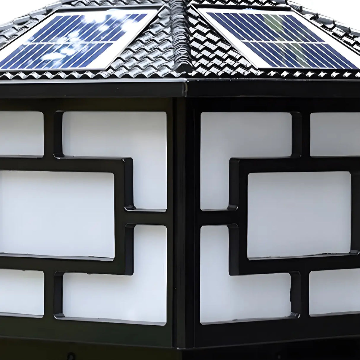 Golden Vintage Chinese Style Solar Lantern Outdoor Lamp Image - 5