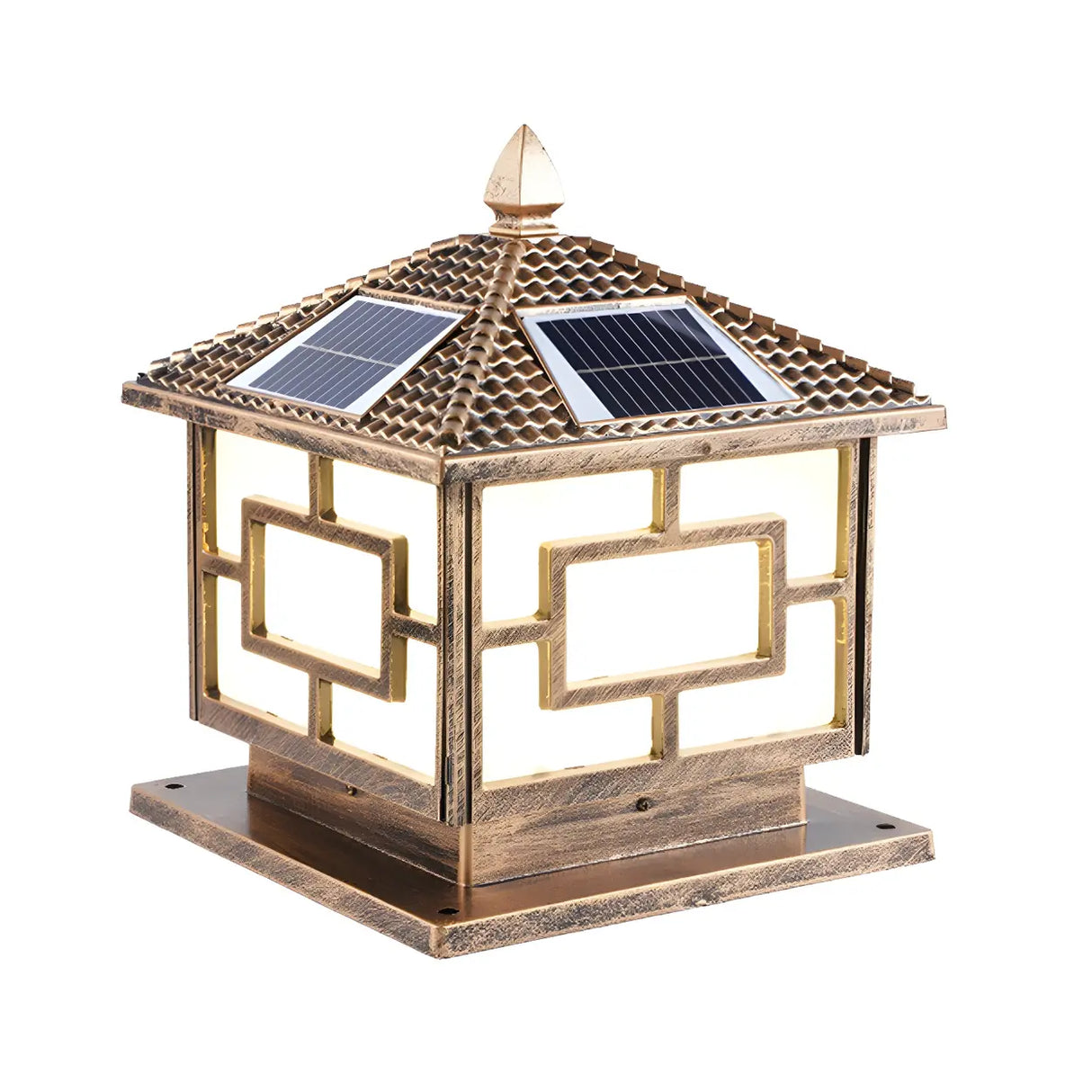 Golden Vintage Chinese Style Solar Lantern Outdoor Lamp Image - 7