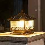 Golden Vintage Square Solar Outdoor Bronze Table Lamp Image - 1