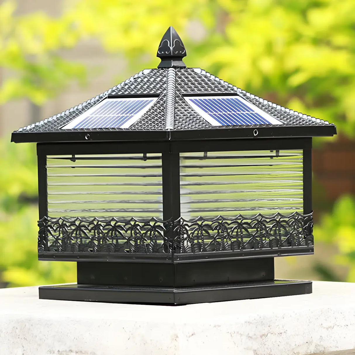 Golden Vintage Square Solar Outdoor Bronze Table Lamp Image - 14