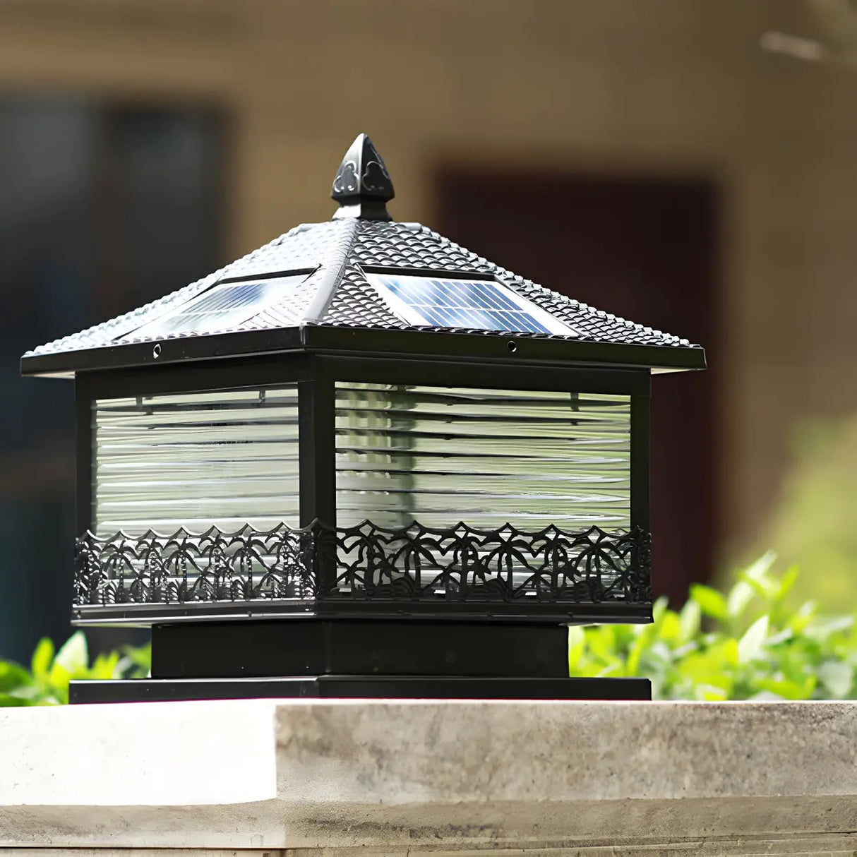Golden Vintage Square Solar Outdoor Bronze Table Lamp Image - 15