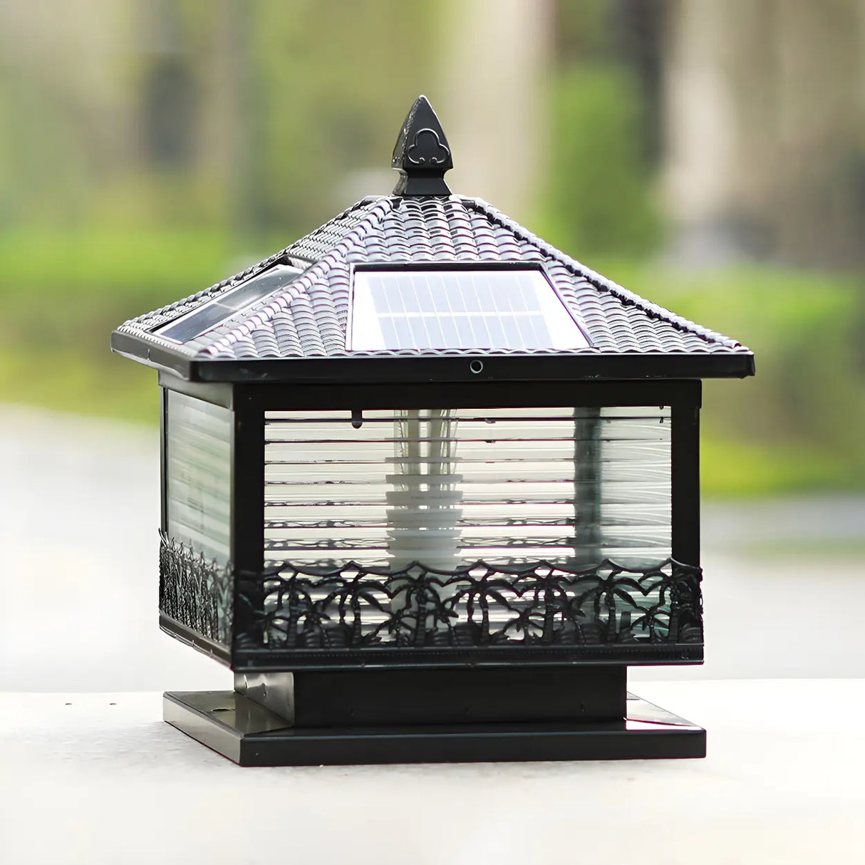 Golden Vintage Square Solar Outdoor Bronze Table Lamp Image - 2