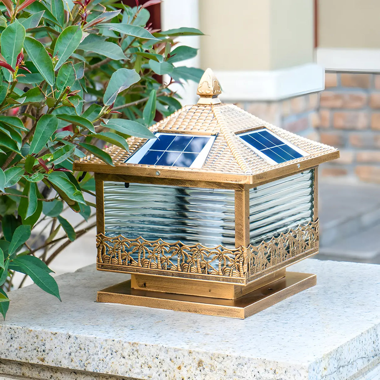 Golden Vintage Square Solar Outdoor Bronze Table Lamp Image - 5