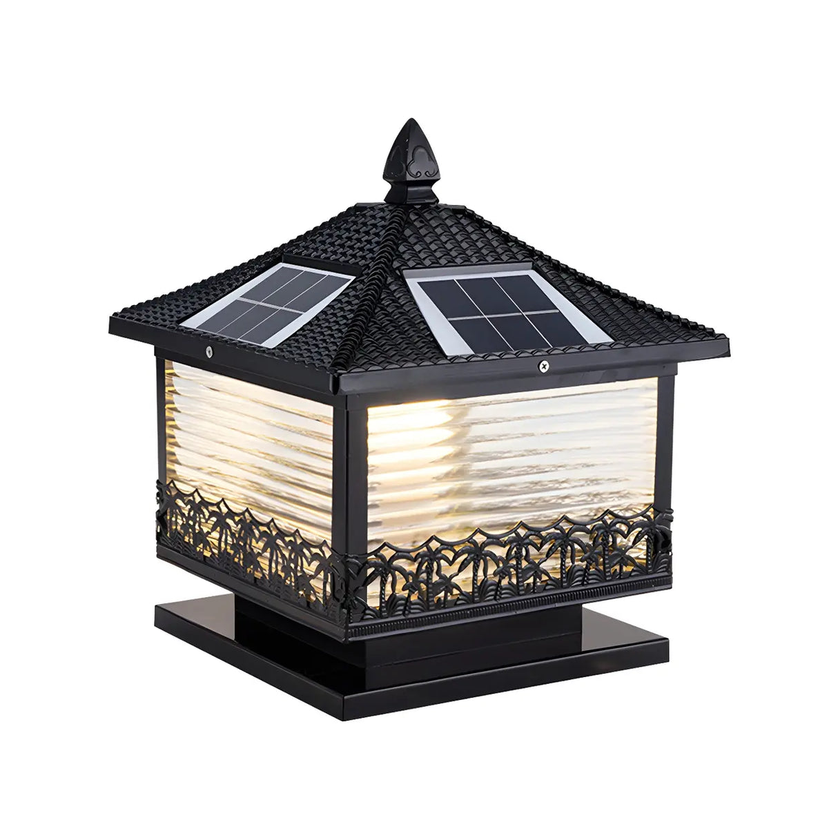 Golden Vintage Square Solar Outdoor Bronze Table Lamp Image - 7