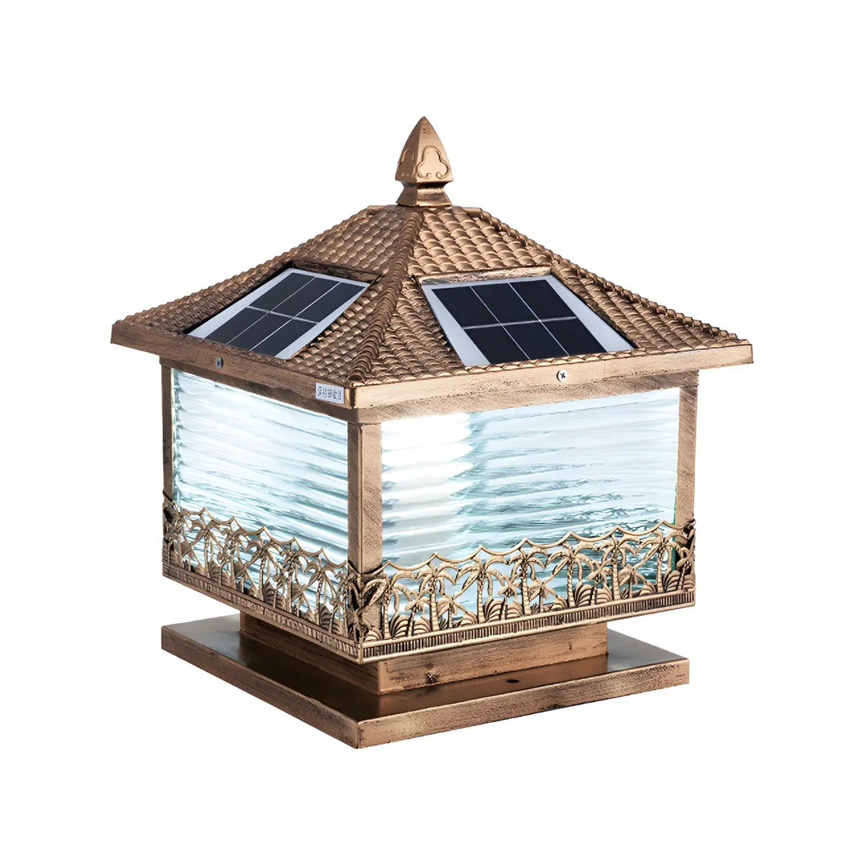 Golden Vintage Square Solar Outdoor Bronze Table Lamp Image - 8