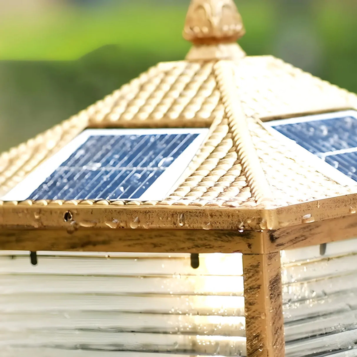 Golden Vintage Square Solar Outdoor Bronze Table Lamp Image - 9