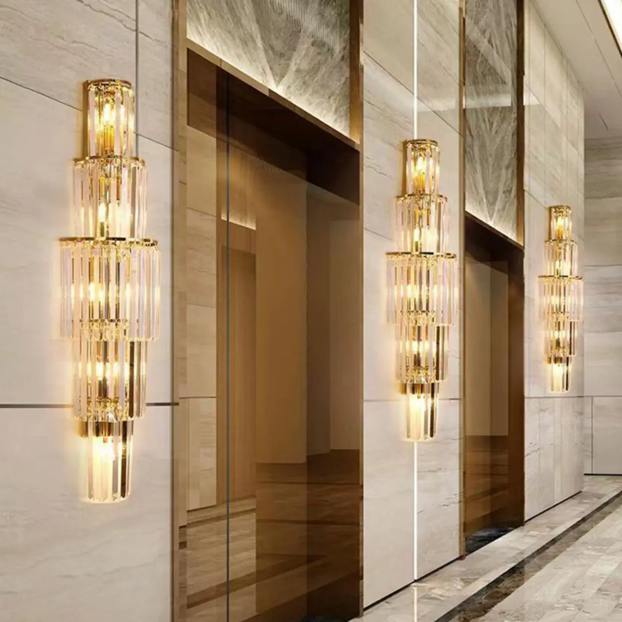 Grand Multi-Tier Design Crystal Gold Wall Sconce Image - 15