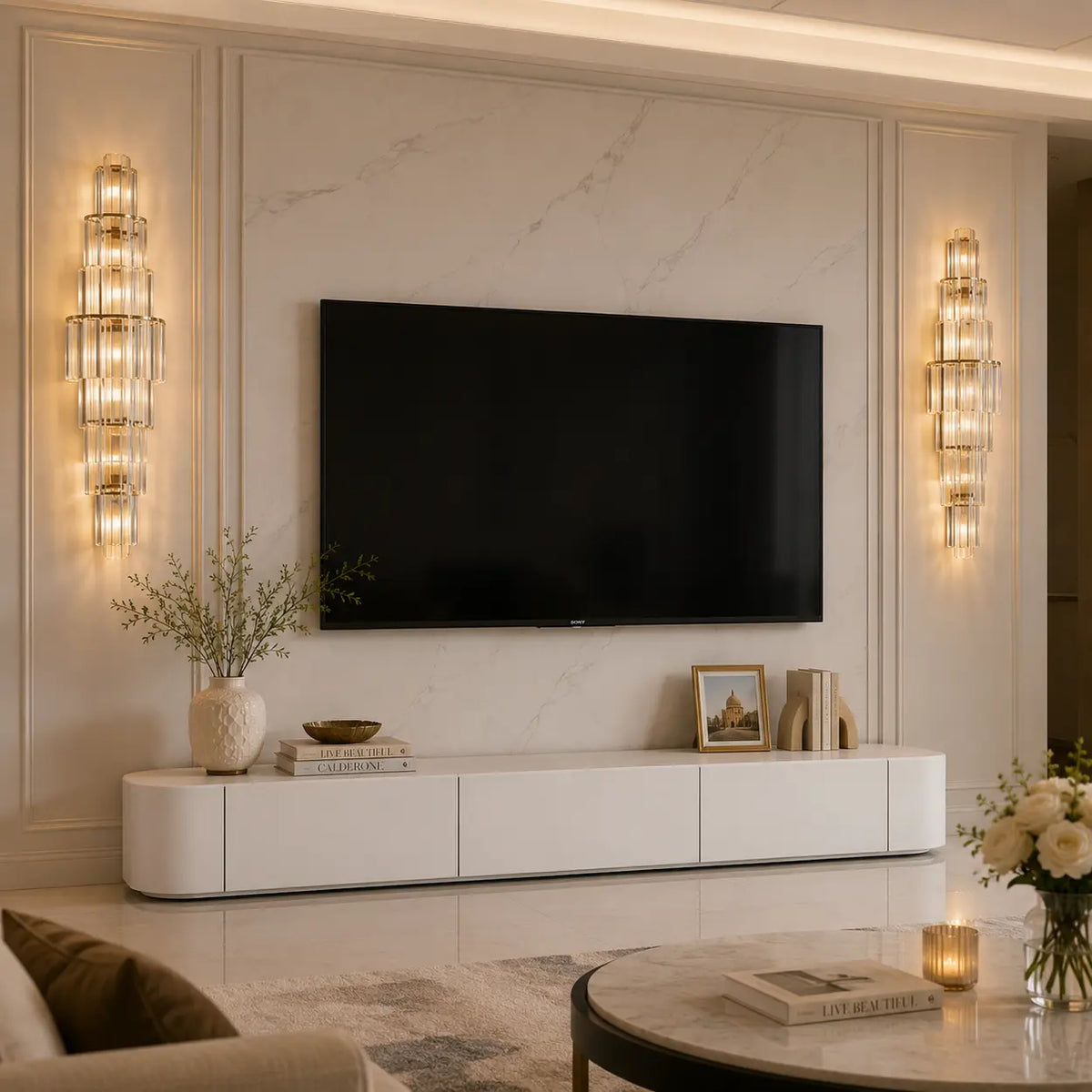 Grand Multi-Tier Design Crystal Gold Wall Sconce Image - 3