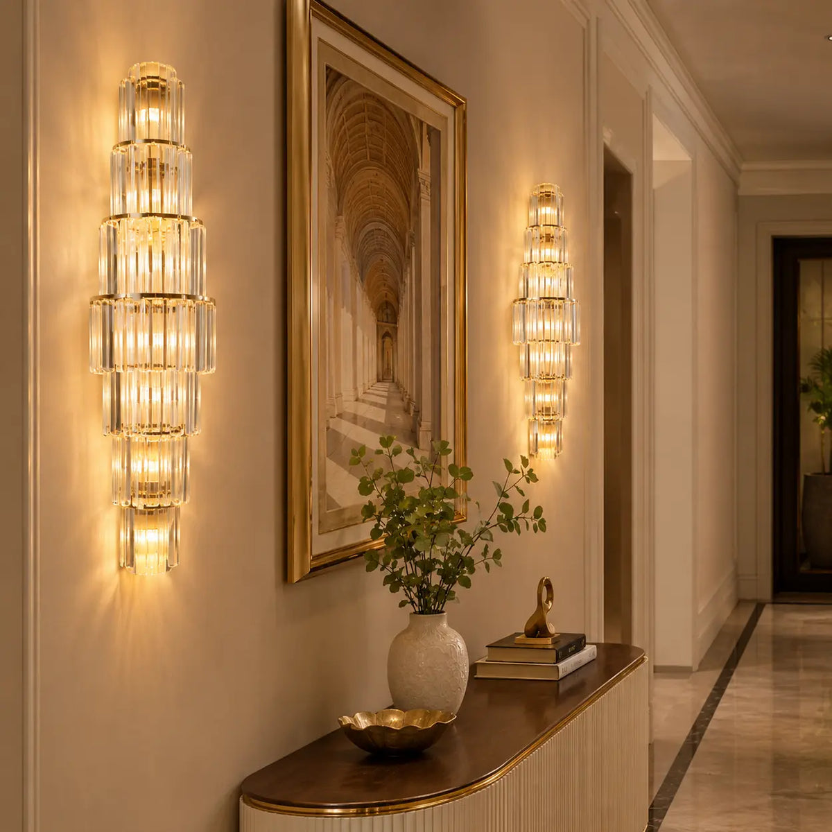 Grand Multi-Tier Design Crystal Gold Wall Sconce Image - 4