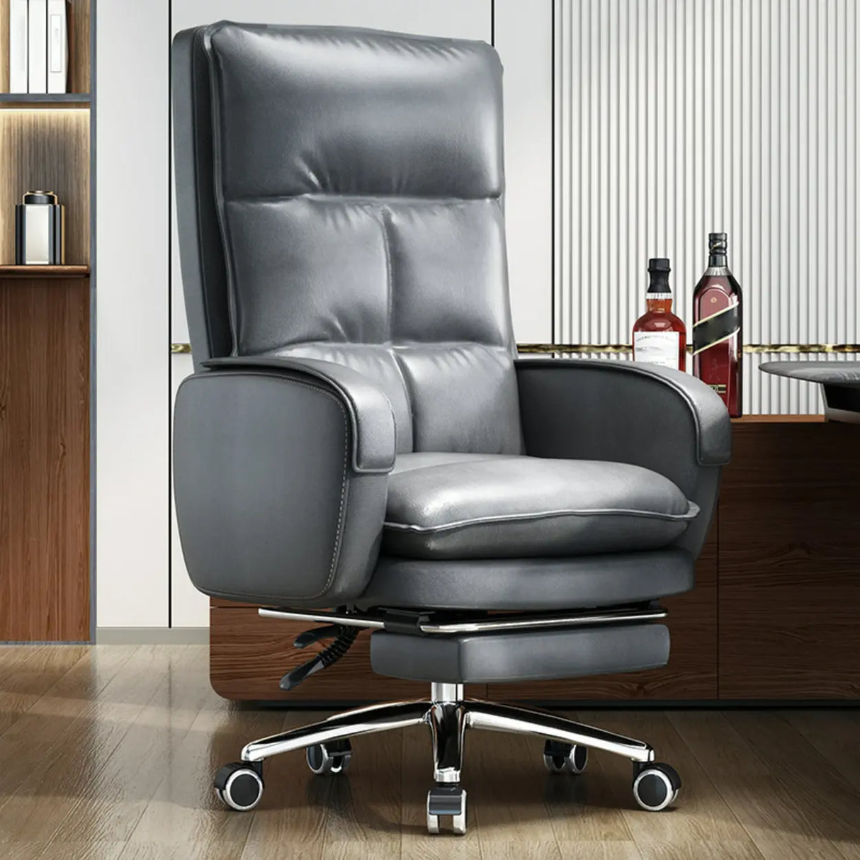 Gray Adjustable Ergonomic Leather Executive Office Chair Image - 1