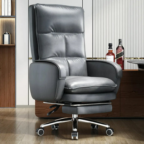 Gray Adjustable Ergonomic Leather Executive Office Chair Image - 1