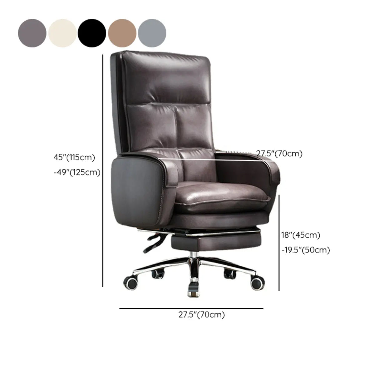 Gray Adjustable Ergonomic Leather Executive Office Chair 