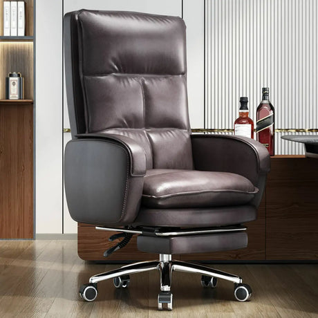 Gray Adjustable Ergonomic Leather Executive Office Chair Image - 2