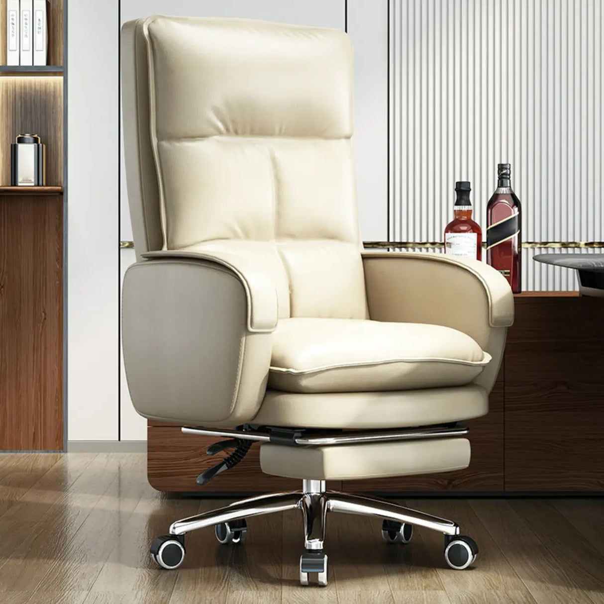 Gray Adjustable Ergonomic Leather Executive Office Chair Image - 3