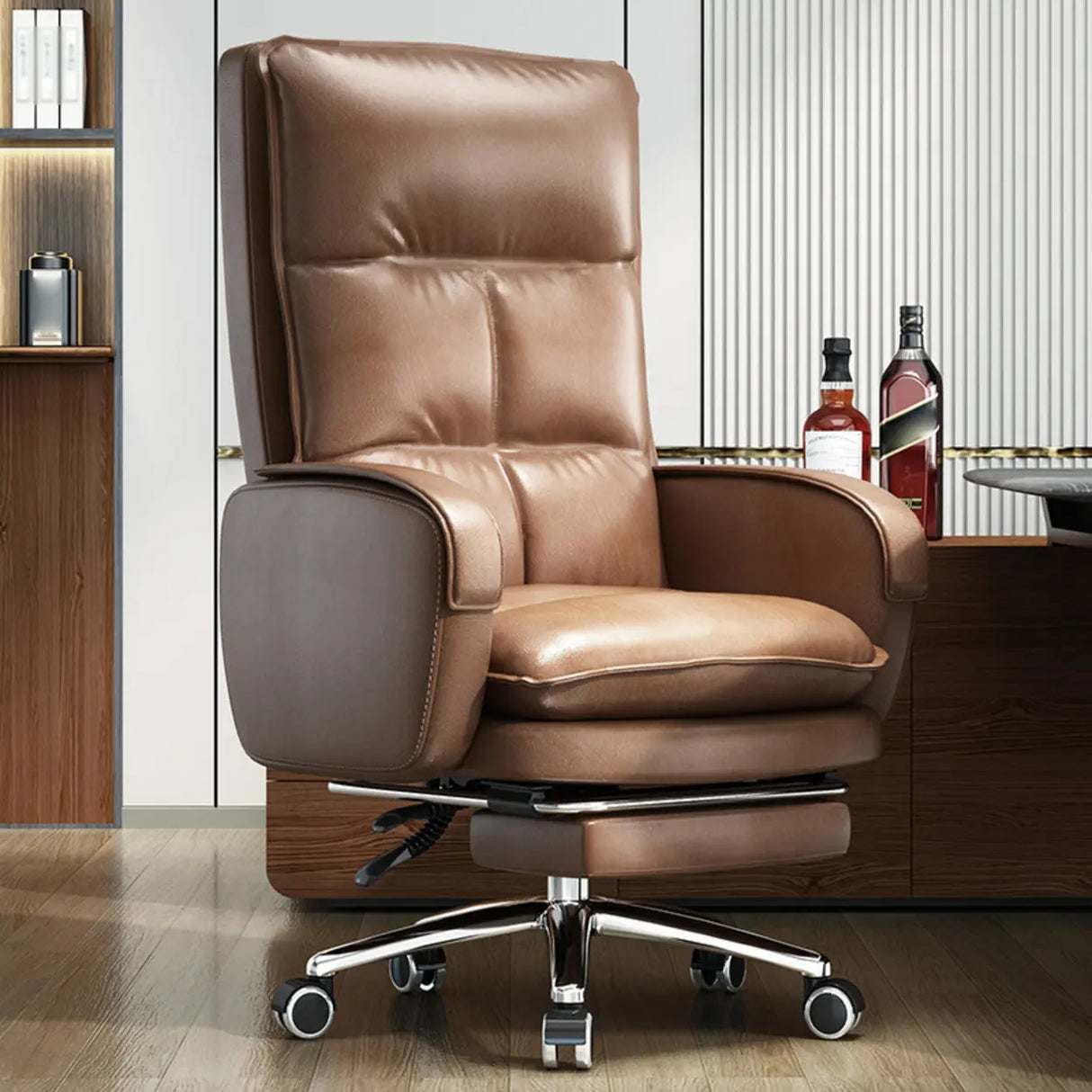 Gray Adjustable Ergonomic Leather Executive Office Chair Image - 4